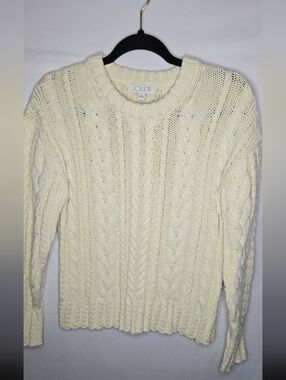 J. Crew Women's S Cream Cable Knit Crewneck Lake Nautical Cotton Sweater